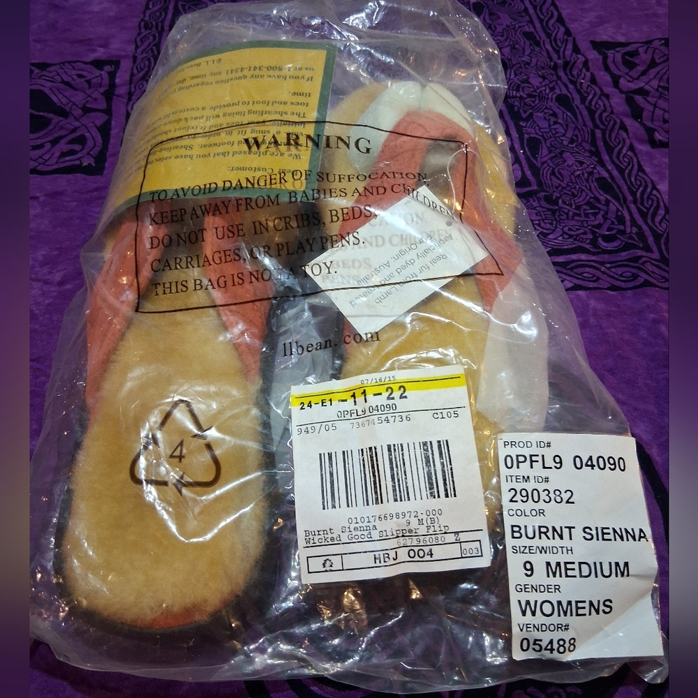 NWT LL Bean Wicked Good Slipper Shearling Lined Flip Flops Size 9M Burnt Sienna